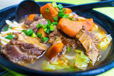 High angle view of food served in plate