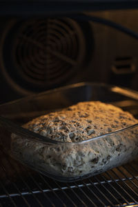 High angle view of cake in container