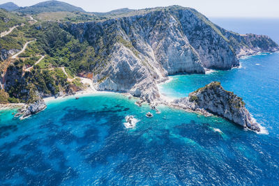 High angle view of sea and rocks