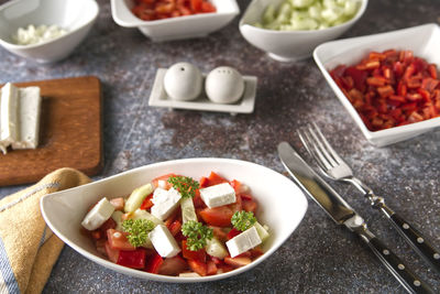 High angle view of food on table