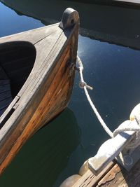 High angle view of boat moored at pier