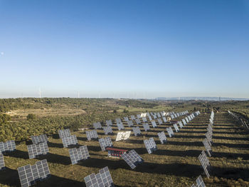 Aerial view of solar panels in a rural landscape in spain