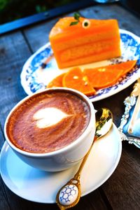 High angle view of coffee on table