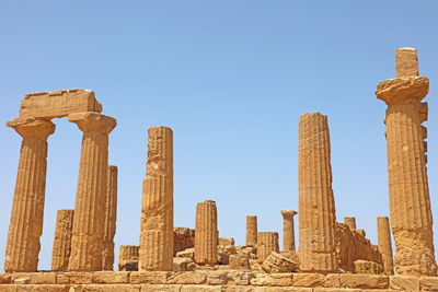 Low angle view of temple against clear blue sky