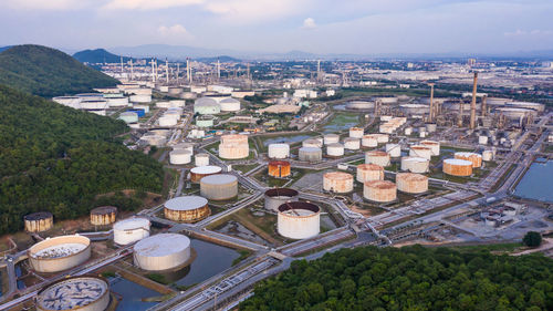 Aerial view of power station against sky