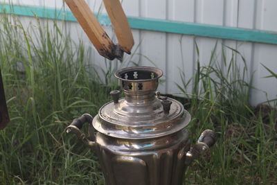 Making tea in a traditional russian samovar