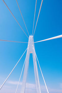 Low angle view of cables against clear blue sky