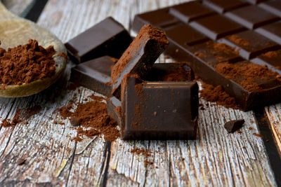 Close-up of chocolate cake on table