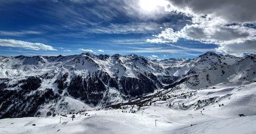 Scenic view of snowcapped mountains against sky