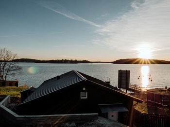 Scenic view of lake against sky during sunset