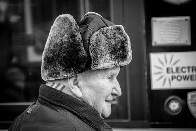 Side view of man wearing mask