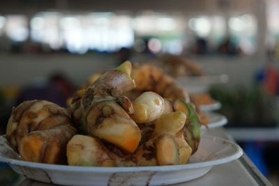 Close-up of gingers in plate on table