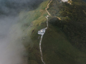 High angle view of water flowing on land