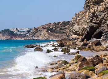 Scenic view of sea against clear sky