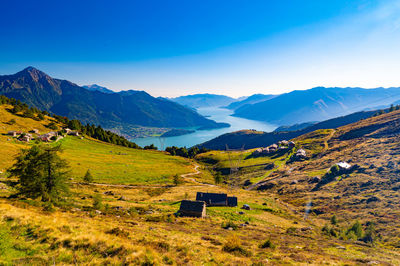 Lake como, seen from montemezzo, with the towns and mountains above it.