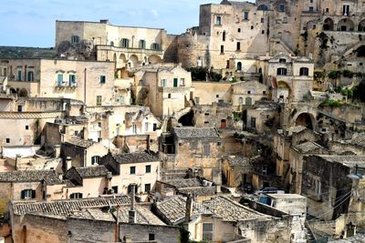 High angle view of buildings in town