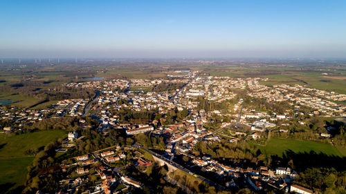 High angle view of townscape against sky