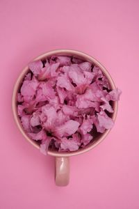 Directly above shot of pink flowers in bowl