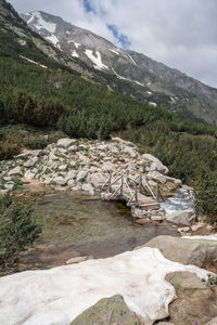 Scenic view of mountains against sky during winter