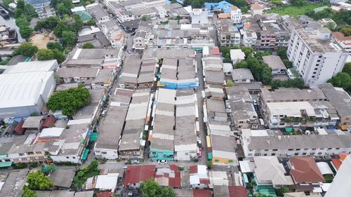 High angle view of buildings in city