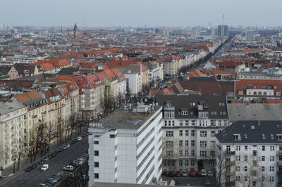 High angle view of buildings in city