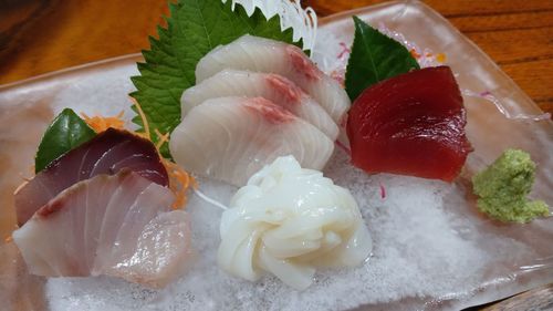 Close-up of sushi served in plate