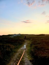 Scenic view of land against sky during sunset