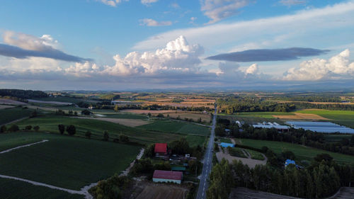 High angle view of cityscape against sky