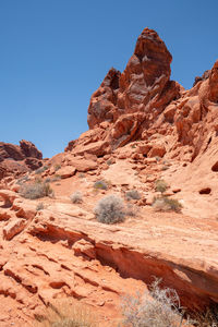 Rock formations on landscape against clear sky