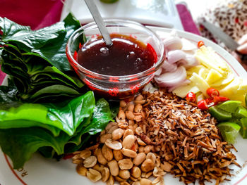 High angle view of dessert in plate on table