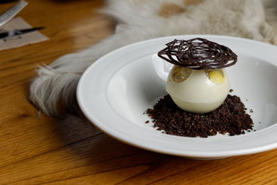 Close-up of dessert in plate on table