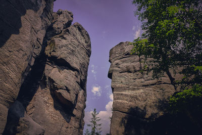 Low angle view of rock formation against sky