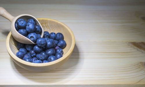 High angle view of fruits in bowl on table