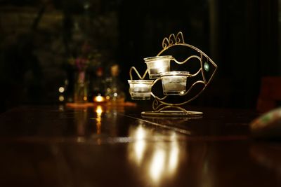 Close-up of lighting equipment on table