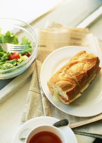 High angle view of food in plate on table