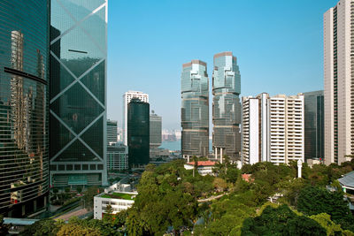 Skyline of buildings at admiralty and hong kong park, chung wan, central district, hong kong, china