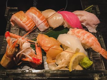 High angle view of fish in container