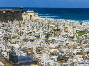 High angle view of buildings in city