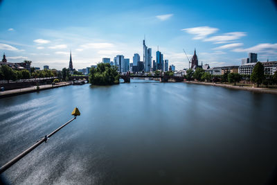 River against buildings in city