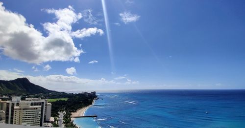 Scenic view of sea against blue sky