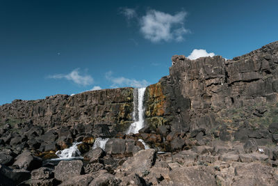 Low angle view of rock formations against sky