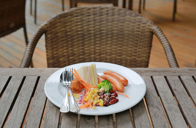 High angle view of breakfast on table