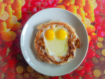 High angle view of breakfast served on table