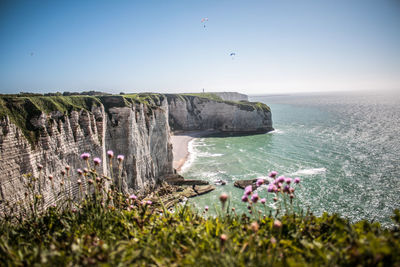Scenic view of sea against clear sky