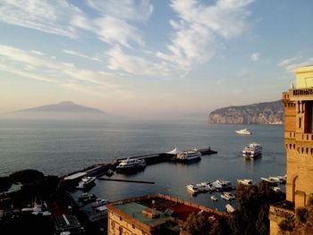 High angle view of harbor on sea