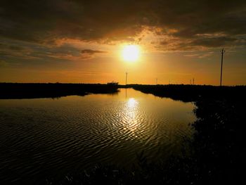 Scenic view of lake against sky during sunset