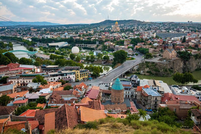High angle view of townscape against sky