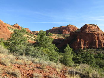 Rock formations on landscape against sky