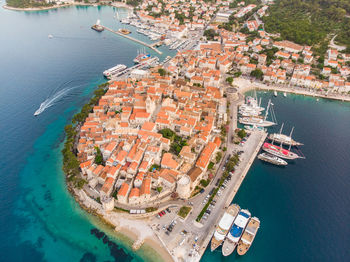 High angle view of buildings in city