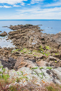 Scenic view of rocks on beach against sky